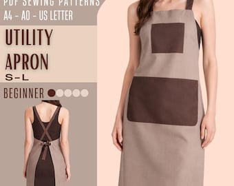 Apron Sewing Pattern PDF, Kitchen Apron, Full Bib Apron with Pocket, Cross-Back Apron, Utility Apron, Easy Beginner Pattern, Instant PDF
