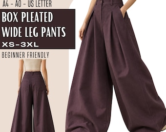Baggy Wide Leg Pants Sewing Pattern PDF, Oversized Pleated Trousers, High Waist Streetwear, Women Sizes XS-3XL, A4 A0 US Letter Printable