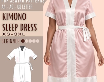 Kimono Sewing Pattern, Women Robe Beginner Pattern, Beach Cover Pattern, Bathrobe Pattern, 7 Sizes, Women Sewing Pattern, Instant Download