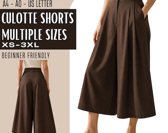 High Waisted Pleated Shorts Pattern PDF, Wide Leg Culottes for Women, Beginner Dressmaking Project, Instant Download XS-XXXL Sizes