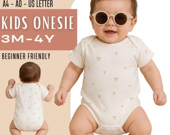 Baby Romper PDF Sewing Pattern 3M-4Y, Short Sleeve Bodysuit Onesie Pattern, Newborn Toddler Outfit Tutorial, Instant Download Print at Home