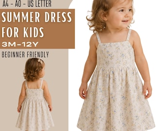 Toddler Girl Dress PDF Sewing Pattern 3M-12Y, Sleeveless Sundress Pattern, Baby Kids Summer Outfit, Instant Download Print at Home Tutorial