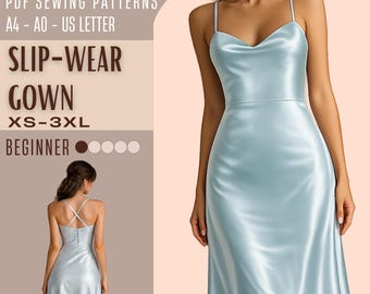 Mini Nightgown Sewing Pattern PDF, Lingerie Nightdress Sewing Template, Satin Slip Dress Pattern, Spaghetti Strap Chemise, Instant Download