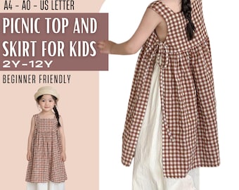 Cottagecore Girls Dress PDF Sewing Pattern, Sleeveless Sundress 2Y to 12Y, Square Neck Babydoll Pinafore Toddler, Instant Download