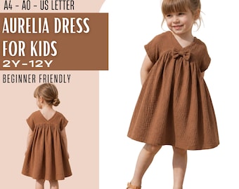 Cap Sleeve V Neck Girls Dress PDF Sewing Pattern, Boho Toddler Tween 2Y to 12Y, Empire Waist Bow Muslin Cottagecore Instant Download