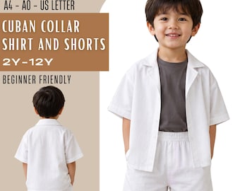 Cuban Collar Boy Shirt Shorts PDF Sewing Pattern 2Y-12Y, Toddler Kids Summer Outfit Set, Resort Beach Wear, Instant Download Print at Home