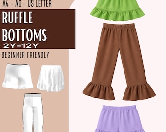Girls Ruffle Shorts Sewing PDF Pattern, Ruffle Skirt, Ruffle Pants, Boutique Girls Clothing, Kids Summer Sewing, 2Y-12Y, Instant Download