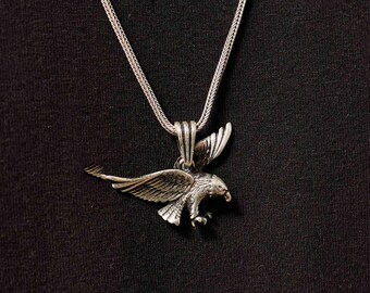 Large Flying Eagle Necklace for Men: Sterling Silver Bold Eagle Pendant, Symbol of Freedom Necklace