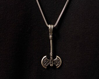 925K Silver Bold Axe Necklace: Viking Inspired Pendant Necklace, Masculine Silver Axe Jewelry for Men