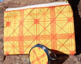 Yellow Plaid Zipper Bag and Compact Mirror Gift Set