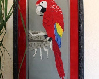Scarlet Macaw on Clay Cliffs Cross Stitch  (PDF Pattern)