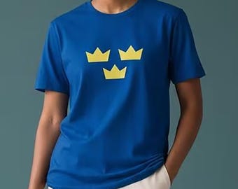 Swedish Three Crown, 100% Cotton, Standard fit T-Shirt, basquiat shirts, cobalt blue tee,