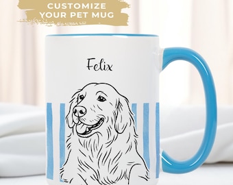 Custom Pet Line Art Portrait Accent Mug – Personalized Dog or Cat Line Art from Photo with Name – Coffee Cup Gift for Pet Lovers & Dog Moms