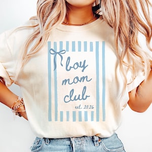 Boy Mom Club Shirt, Coquette New Mom Shirt for Baby Announcement, Custom Gender Reveal Tee, Baby Shower Gift, Expectant Mom, First Time Mom