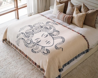 Medusa Woven Blanket, Female Gaze Wall Tapestry, Feminist Woven Throw, Greek Mythology Goddess Home Decor, Medusa Lover Gift Resistance Gift