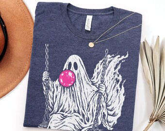 Vintage Ghost Halloween Shirt, Funny Bubble Gum Ghost Tee, Spooky Season Retro Graphic Shirt, Ghost Lover Gift, Halloween Party T-Shirt