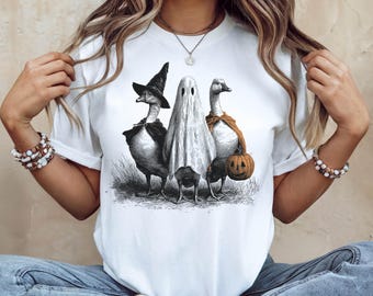 Silly Goose Halloween Shirt, Vintage Ghost Goose Tee, Funny Witch & Pumpkin Goose Shirt, Spooky Season Comfort Colors Tee, Goose Lover Gift