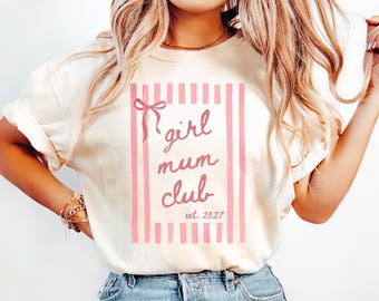 Girl Mum Club Shirt, Coquette New Mum Shirt for Baby Announcement, Custom Gender Reveal Tee, Baby Shower Gift, Expectant Mum, First Time Mum