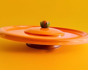 Vintage 60er Jahre Lazy Susan Plattenspieler Fondue? Orange Blumen-Metall