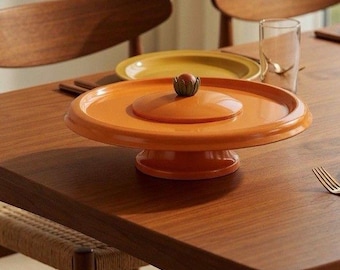 Vintage 60er Jahre Lazy Susan Plattenspieler Fondue? Orange Blumen-Metall