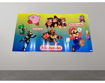 Vintage 1997 Nintendo Store Display Laminated Poster Mario Yoshi Kirby DK 48x24