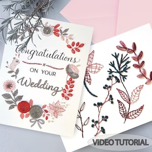 Embroidery on paper step-by-step cards with video tutorial