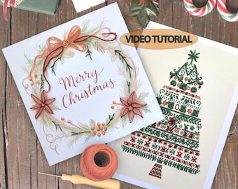 Christmas Paper Embroidery Cards Tutorial, Beginner Friendly (Digital Download)