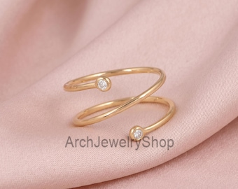 Anillo espiral de oro macizo de 14 quilates con certificación IGI, joyería con diamantes cultivados en laboratorio, diseño envolvente, regalo con piedra de nacimiento para ella.