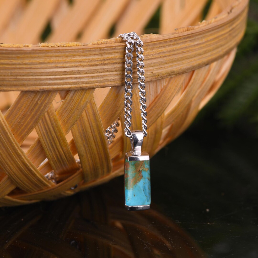 Sterling Silver Kingman Turquoise Bar Necklace – Rectangle Gemstone ...