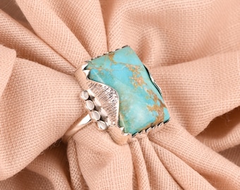 Kingman Turquoise Ring, 925 Sterling Silver Chunky Southwestern Statement Ring