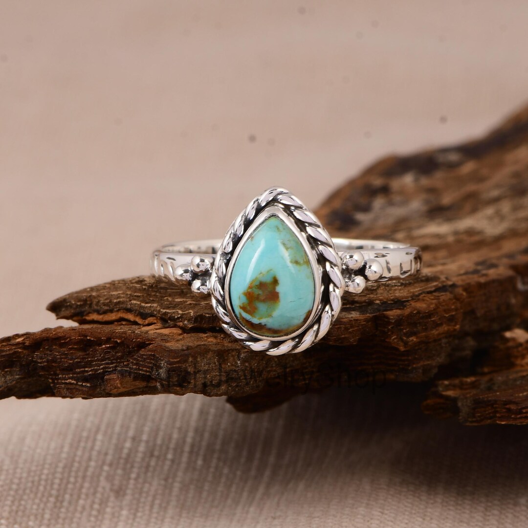 Kingman Turquoise Sterling Silver Ring – Teardrop Boho Statement ...
