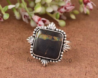 Blackjack Turquoise Ring, Oxidized Sterling Silver, Western Adjustable Band