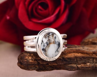 White Buffalo Turquoise Ring / Sterling Silver / Statement Jewelry / Boho Antique Style / Birthday Gifts.