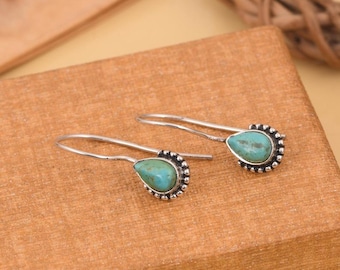 925 Sterling Silver - Dangle Turquoise Earrings - Southwestern Jewelry - Kingman Turquoise Birthstone Gifts