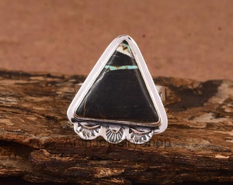 Natural Blackjack Turquoise Ring, Oxidized Sterling Silver, Unisex Artisan Jewelry