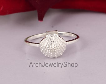 Sterling Silver Seashell Ring, Minimalist Beach Jewelry