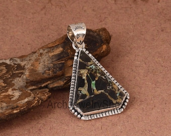 Handmade Blackjack Turquoise Pendant – Sterling Silver Southwestern Jewelry
