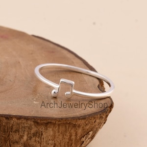 Bague note de musique en argent sterling, cadeau délicat pour musicien, fait main