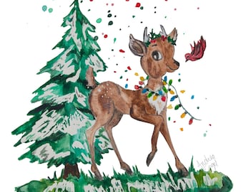 RetrO Reindeer Christamas Card