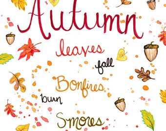 Autumn Vibes, watercolor illustration of Fall