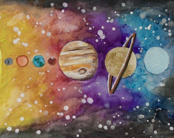 Water color print of the solar system