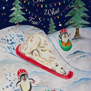 Ah, que diversão! cartão comemorativo de Natal em aquarela 5"x7"