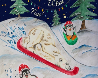 Oh What Fun! watercolor 5"x7" Holiday Greeting card