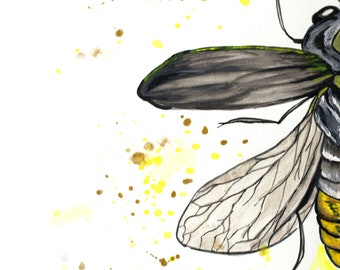 Watercolor print of lighting bug lit up, personalize with a quote or name, various sizes