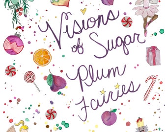 Visions of Sugar Plums, 5"x7" blank watercolor greeting card