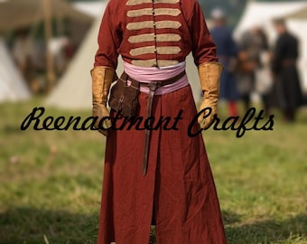 Medieval Slavic Rus Kaftan Coat: Viking Reenactment Burgundy Wool Kaftan, Historical Warrior Robe