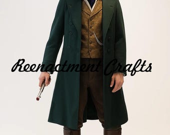 Traje victoriano de la Regencia para hombre: levita steampunk de lana verde oscuro de médico del siglo XIX