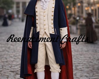 George Washington Coat, Continental Army Navy Blue Wool Coat – 18th Century American Revolution Costume