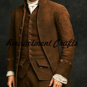 18th Century Reenactment Coat : Regency Style Brown Wool Frock Coat, Colonial Cosplay, Men Regency Style Frock Coat, Colonial Gentleman Outfit Halloween Costume Coat, Historical Cosplay Coat, Reenactment Coat, Brown Wool Coat, 18th Fashion Frock Coat, Patriotic Outfit, Steampunk Frock Coat, Handmade Frock Coat, French War Frock Coat, Inspired Frock Coat, Brown Wool Outfit