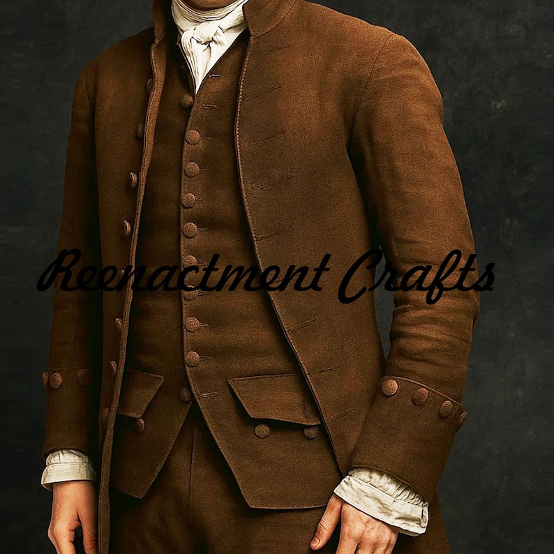 18th Century Reenactment Coat : Regency Style Brown Wool Frock Coat, Colonial Cosplay, Men Regency Style Frock Coat, Colonial Gentleman Outfit Halloween Costume Coat, Historical Cosplay Coat, Reenactment Coat, Brown Wool Coat, 18th Fashion Frock Coat, Patriotic Outfit, Steampunk Frock Coat, Handmade Frock Coat, French War Frock Coat, Inspired Frock Coat, Brown Wool Outfit